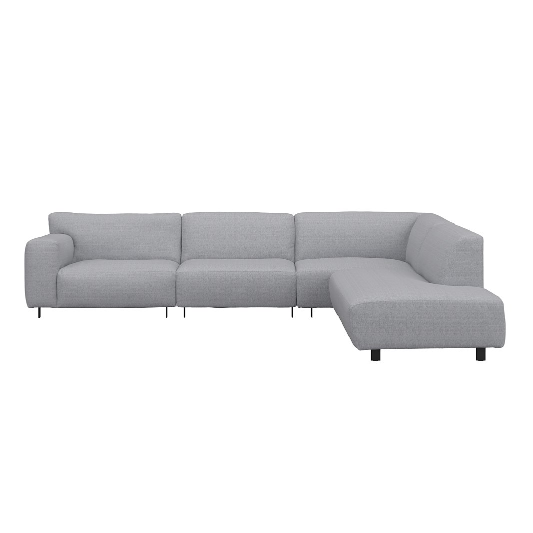 Vesta hjørnesofa 3-seter med åpen ende høyre, Big hjørnemodul, Tekstil Cortina Silver, standardsøm, sort metallben 10 cm, Comfort CM