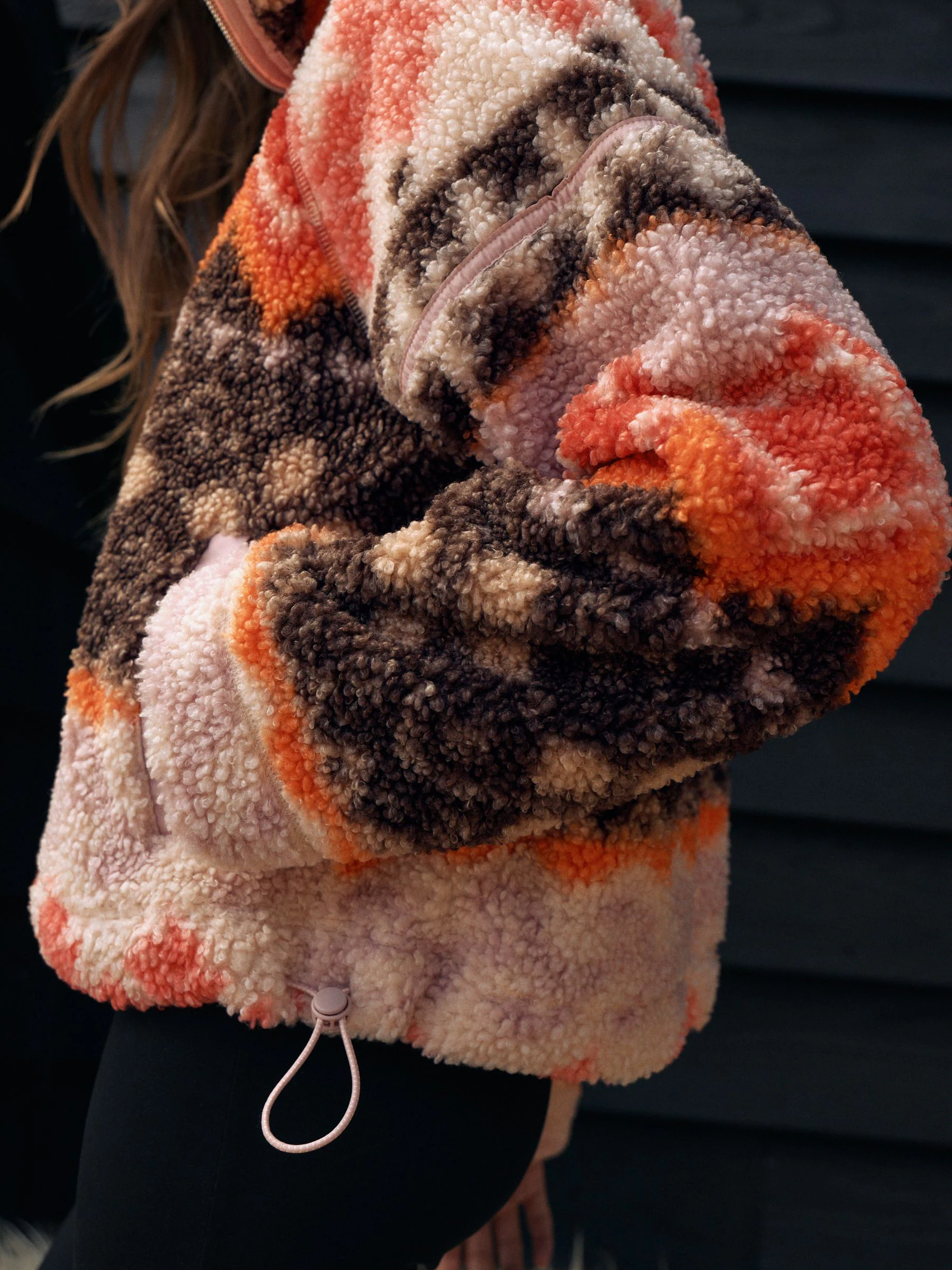 Orange Asymmetric - Borg fleece met korte rits