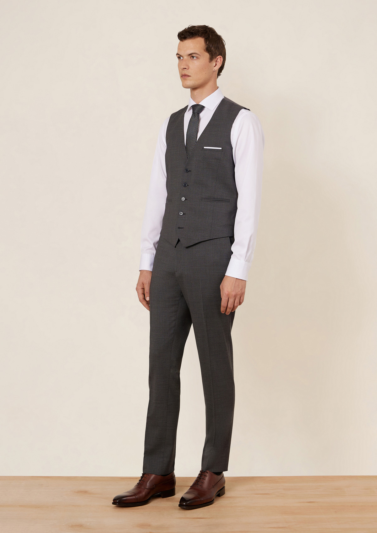 Pantalon voyage coordonnable en laine Marzotto unie grise
