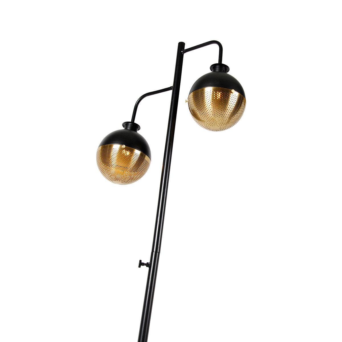 Industriële vloerlamp zwart met messing 2-lichts - Haicha
