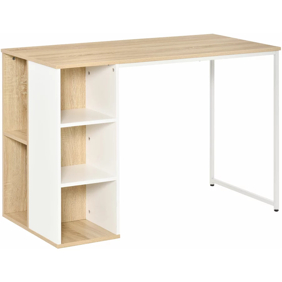 HOMCOM Schreibtisch Tisch mit Bücherregal eiche, weiß