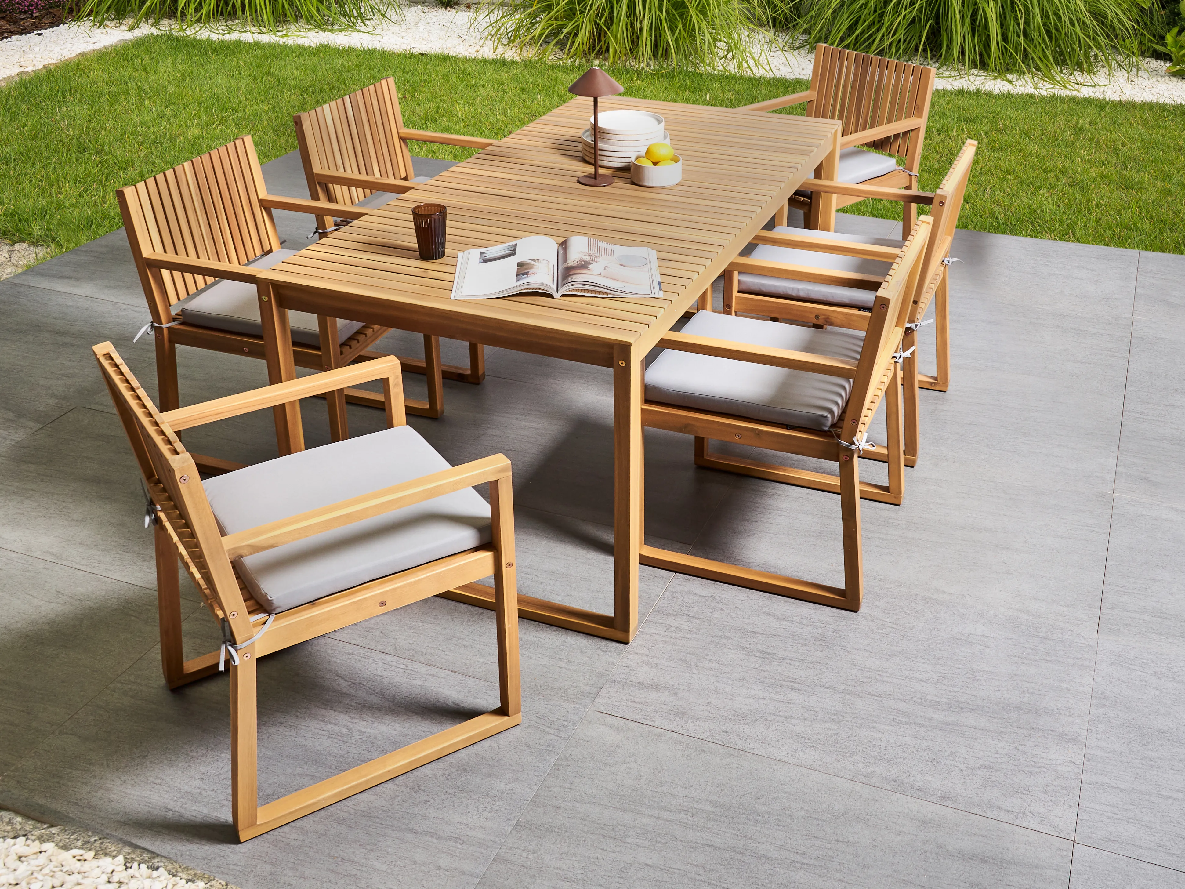 Tuinset 8-zits SASSARI PREMIUM met kussens Gecertificeerd acaciahout Lichtgrijs