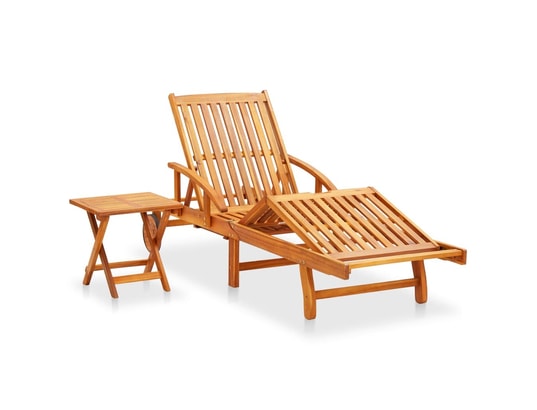 VIDAXL - Bain de soleil Chaise longue de jardin avec table et coussin bois d'acacia
