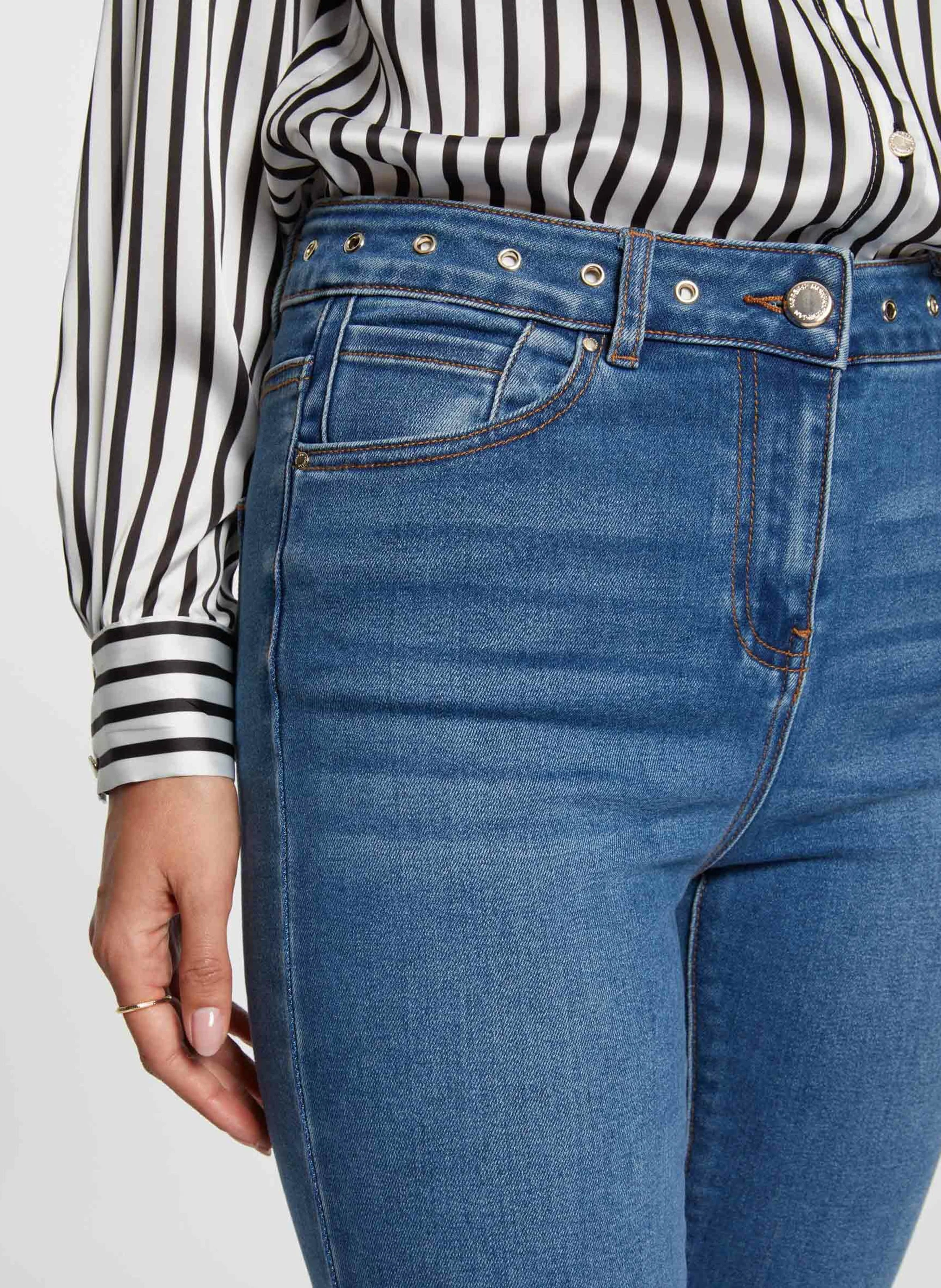 PABLO - Jean slim taille haute en coton mélangé | Bleu