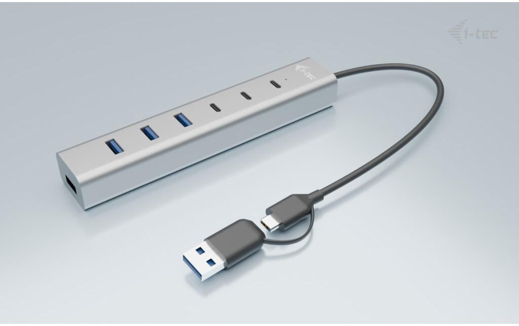 USB-Hub USB-C/USB-A, Metall, 3x USB-C, 4x USB-AI-tec USB-C/USB-A Lade-HUB aus Metall mit 7 Anschlüssen (3x USB-C, 4x USB-A)
