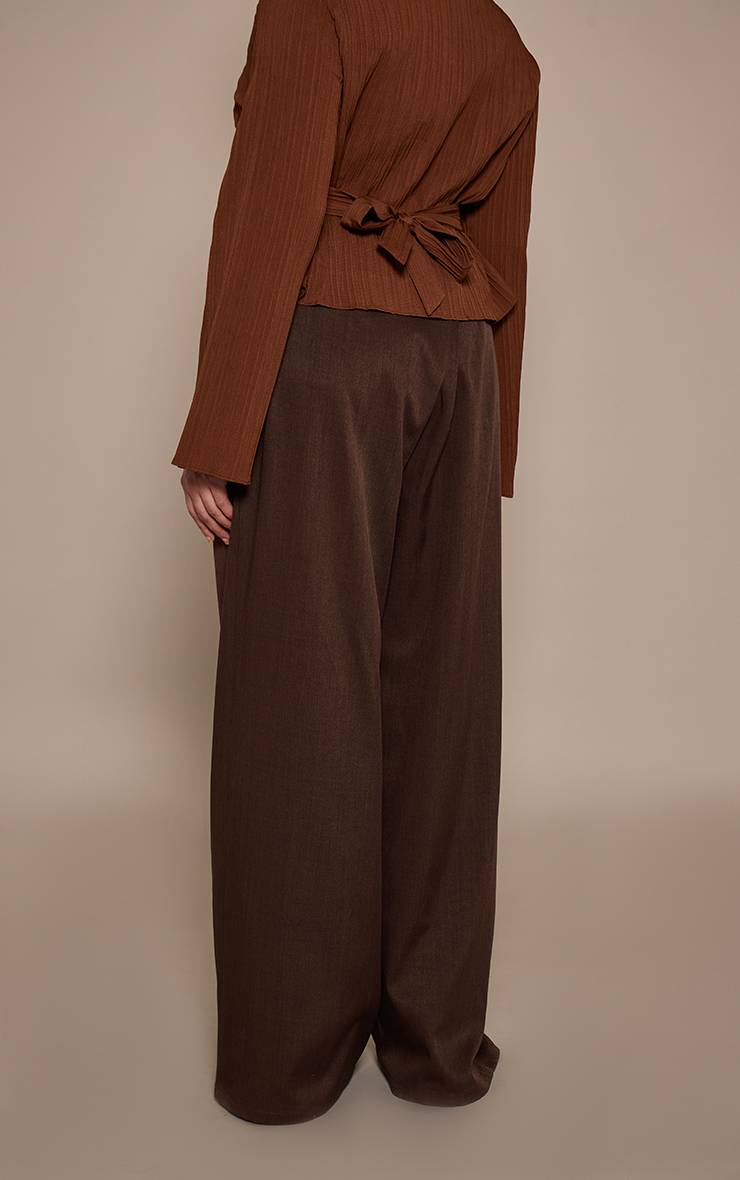 Marron Pantalon Grande Taille À Devant Cache-cœur En Tissu Tissé