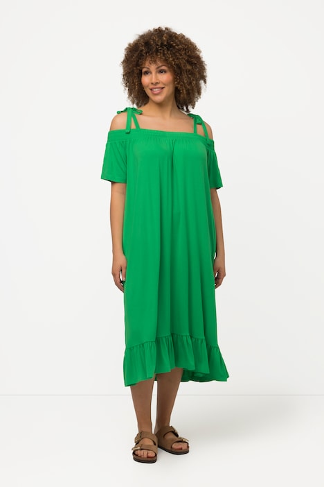 Midikleid, Volant, A-Linie, Carmenausschnitt, Halbarm
