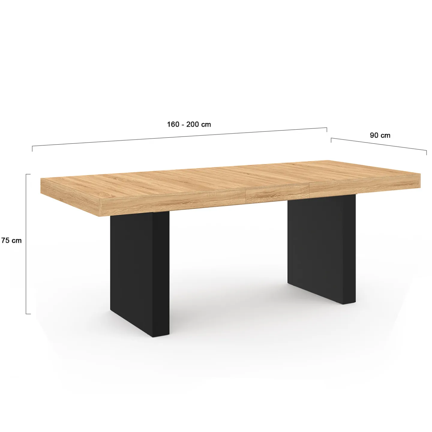 Table à manger extensible rectangle VITO 6-10 personnes bois et noir 160-200 cm