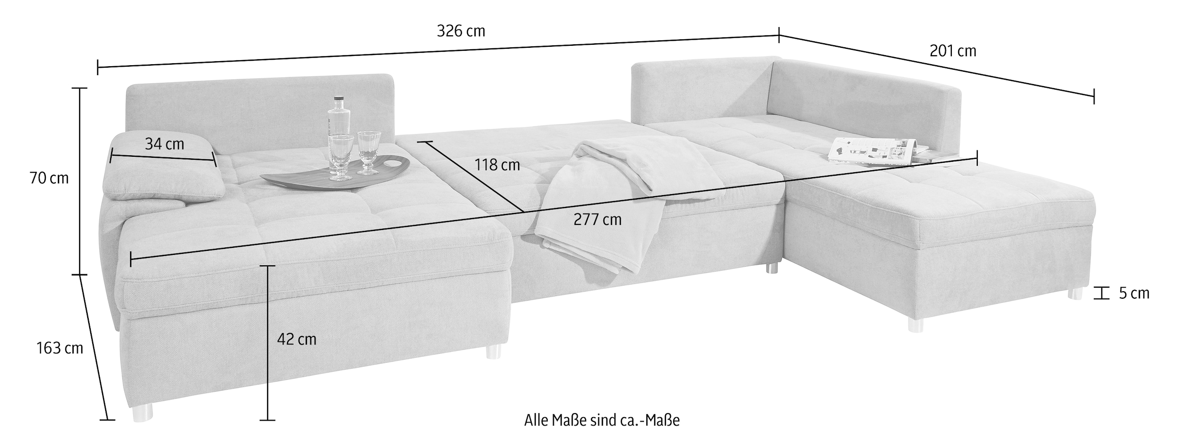 sit&more Wohnlandschaft »Labene U-Form« wahlweise mit Bettfunktion und Bettkasten
