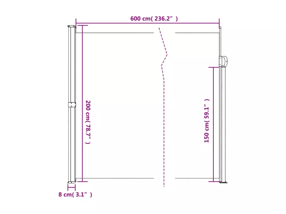 Auvent latéral rétractable blanc 200x600 cm