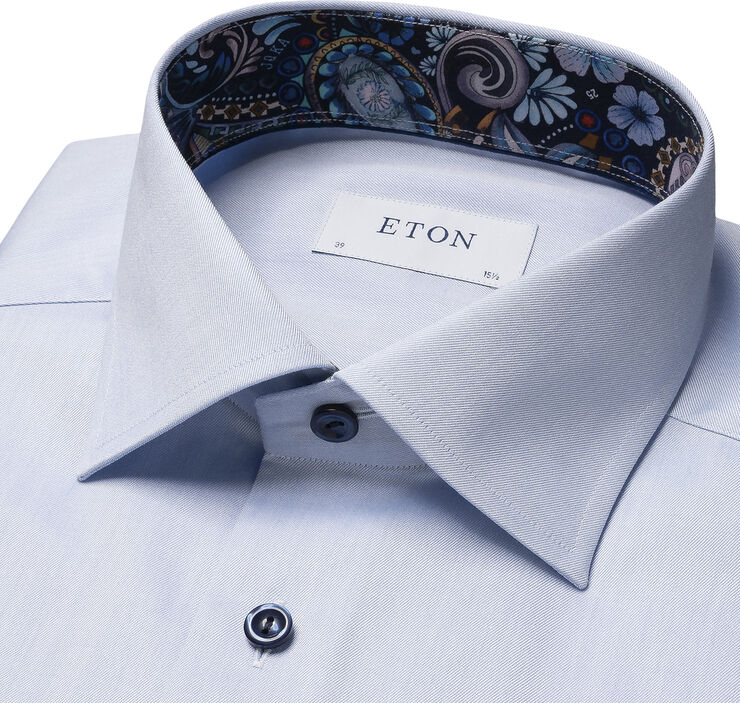 ETON Contemporary Fit Light Blue Floral Effect Signature Twill Shirt Lyseblå