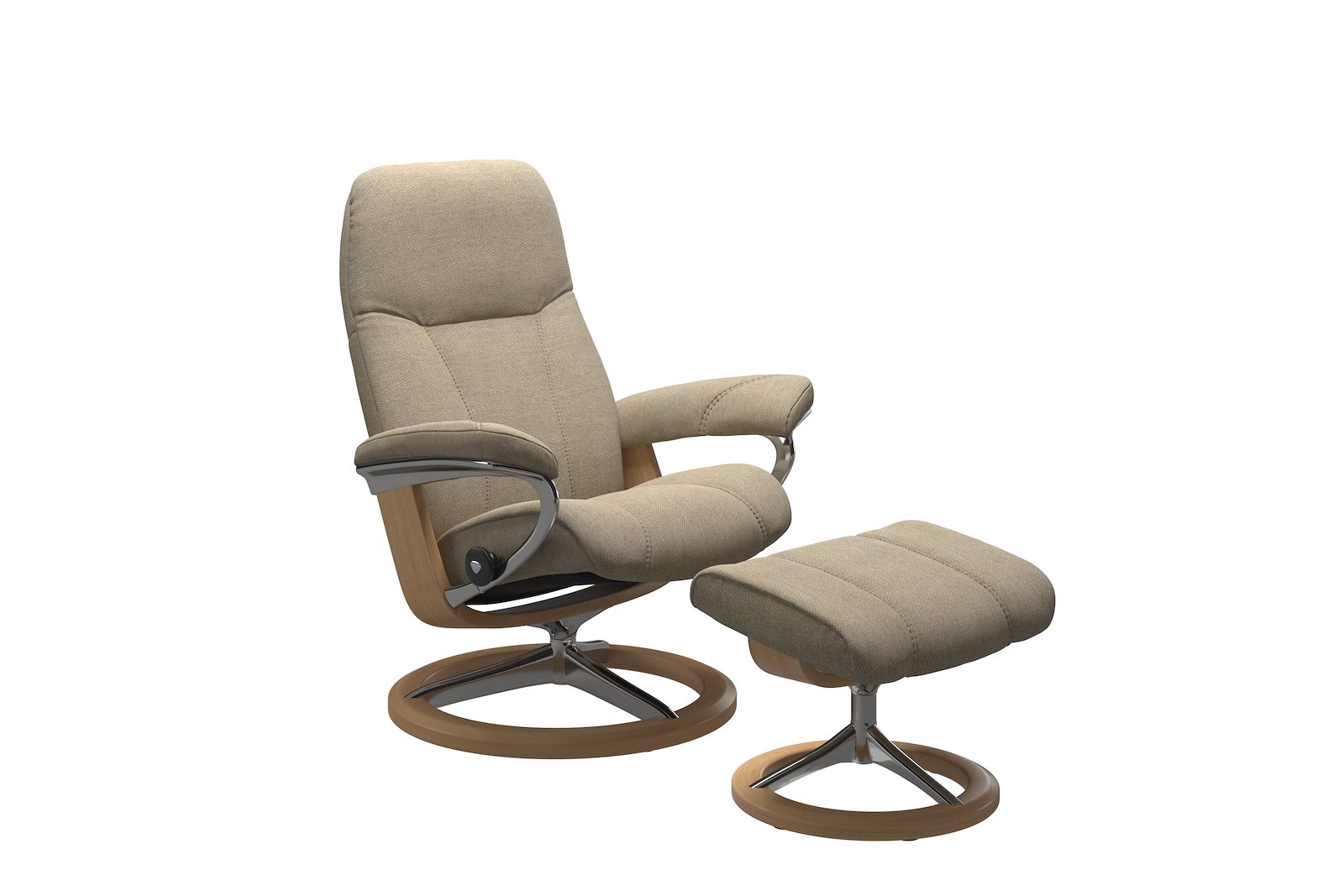 Consul lenestol m/krakk Tekstil Peony Beige - Signature Chrome - Eik