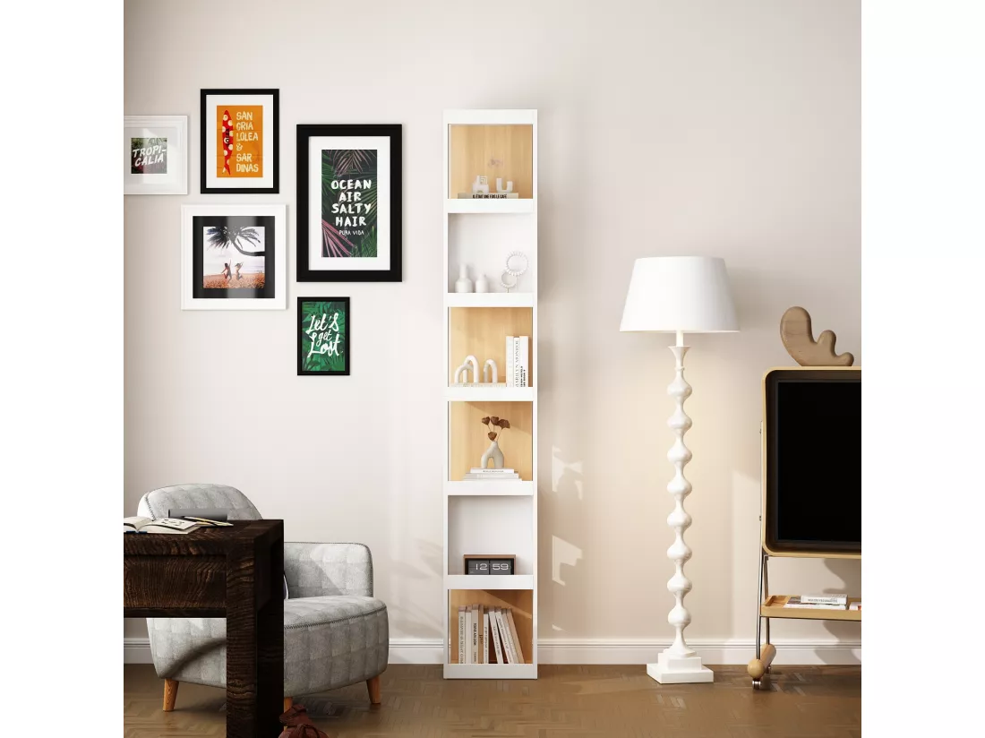 Bibliothèque avec 6 compartiments étagère de bureau étagère sur pied 104x140x24cm Blanc