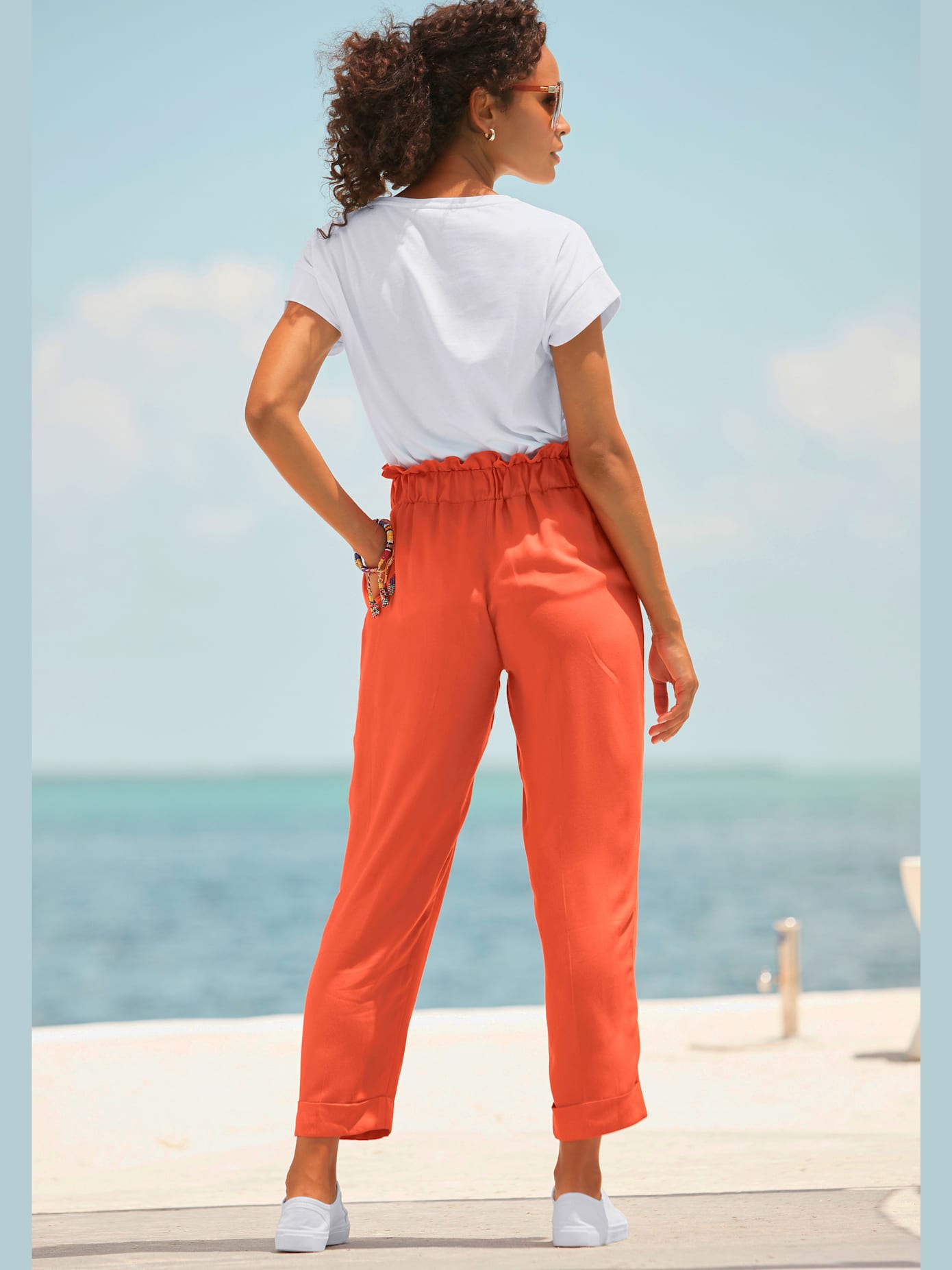 Pantalon paperbag léger avec ceinture élastique