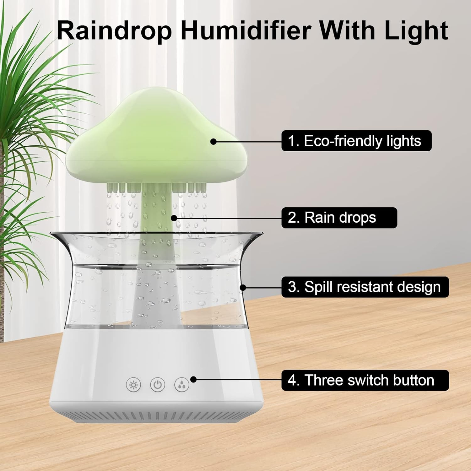(300ml) USB Pilz Luftbefeuchter Wassertropfen Aroma Öl Diffuser Regen Wolke mit LED Beleuchtung inkl. Fernbedienung - Weiss