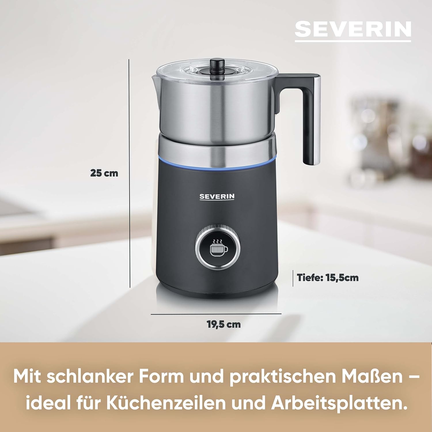 SEVERIN SPUMA 700 Plus Induktions-Milchaufschäumer, 13 Programme, OLED-Display, LED-Lichtring mit Statusanzeige, einfache Reinigung, Barista-Ausgusszotte, Edelstahl-gebürstet, schwarz, SM 3587