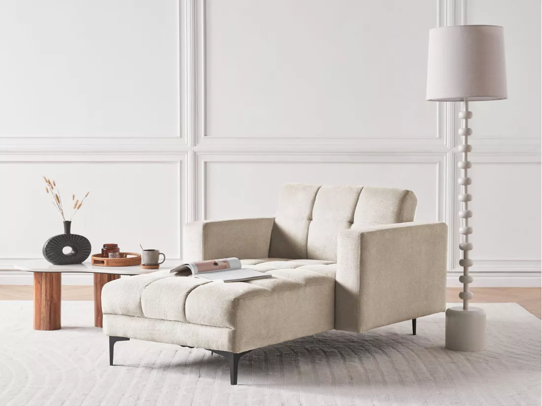 Chaise longue en tissu beige ALNES