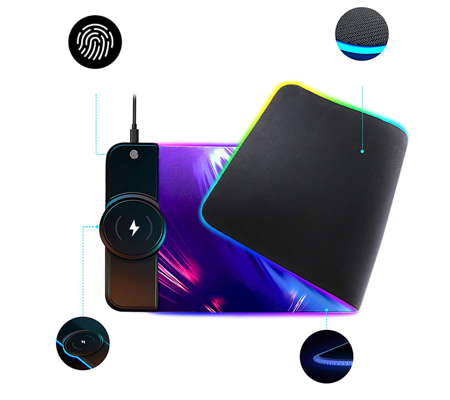 (80x30cm) Gaming Mauspad Mausmatte mit Rutschfester Unterseite   RGB-Beleuchtung und Qi Wireless Ladegerät - Bunt