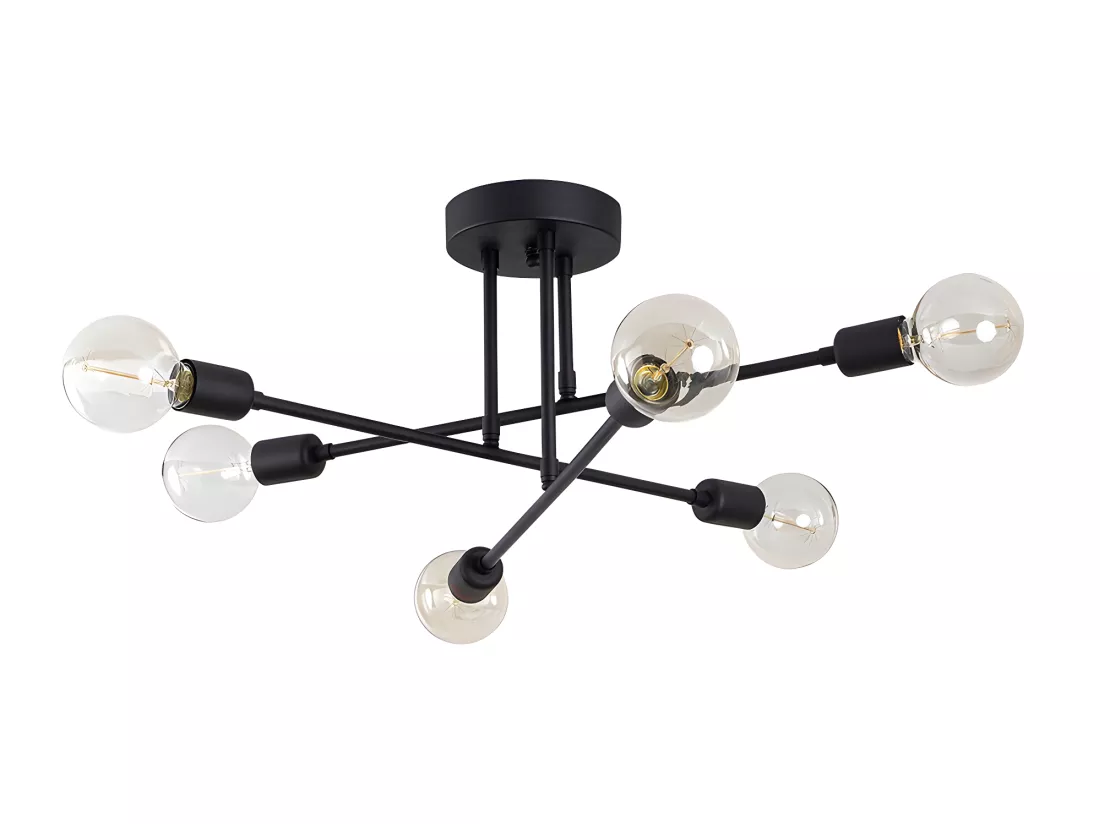 Plafonnier en métal - 3 bras - L. 64 cm x H. 30 cm - Noir - FLOWERA