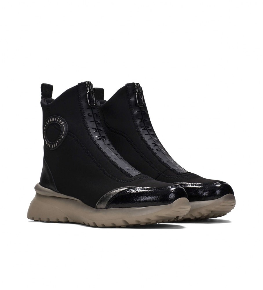 Botas de cano curto Hispanitas em couro polinésio, pretas.