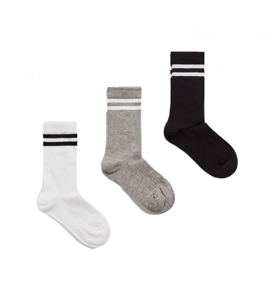 Pacote com 3 pares de meias Pepe Jeans com detalhes em branco, cinza e preto.