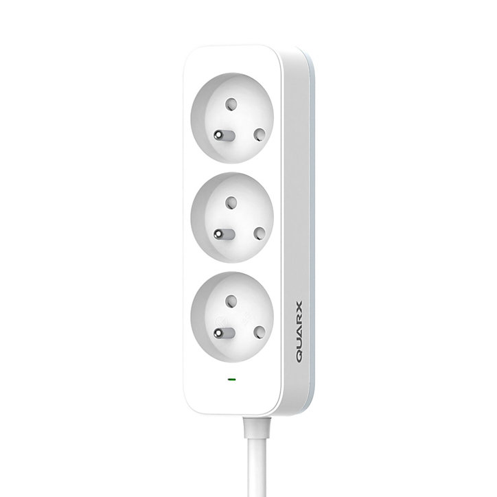 Multiprise 3 prises 2 pôles + terre Quarx blanc / gris 3 m