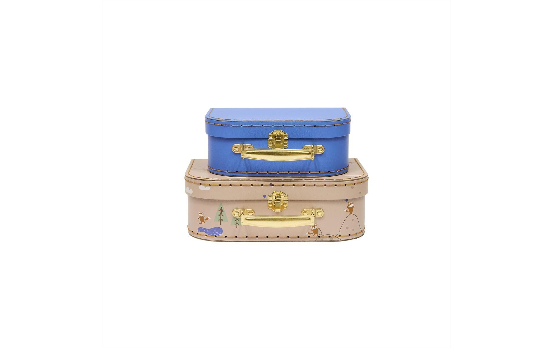 Spielzeugkoffer Fuchs 2 Stück, Beige, Blau2-er Set Mini Kinderkoffer