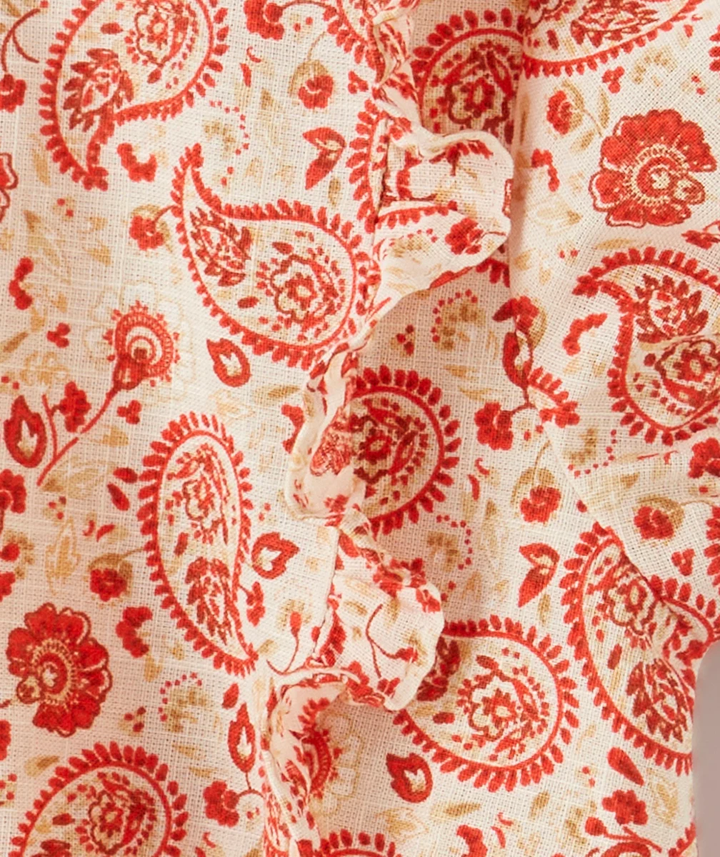 BLOUSE BÉBÉ FILLE EN COTON AVEC IMPRIMÉ CACHEMIRE ROUGE