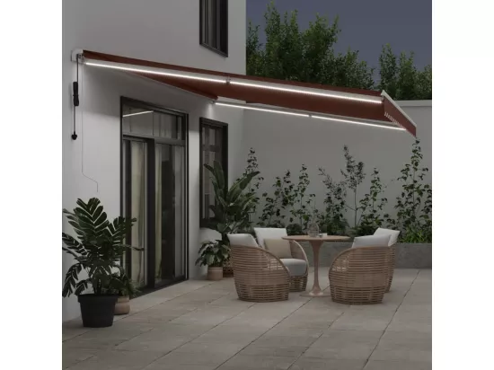 Auvent rétractable automatique avec LED marron 600x350 cm