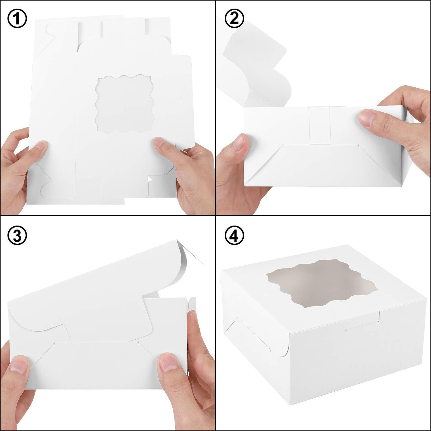 (5er Set) 15x15cm Karton Tortenschachtel Kuchen Transportbox mit Bordüren Fenster - Weiss
