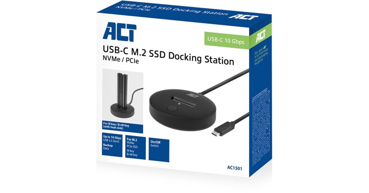 ACT ConnectivityM.2 NVMe/PCIe SSD dockingstation, USB-C 3.2 Gen2  (Zwart)