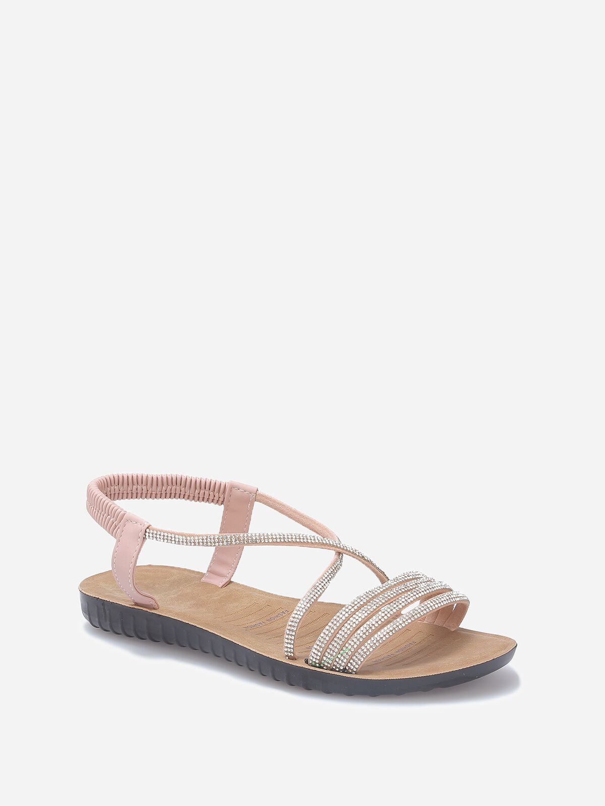 Sandales plates à brides strassées- Rose