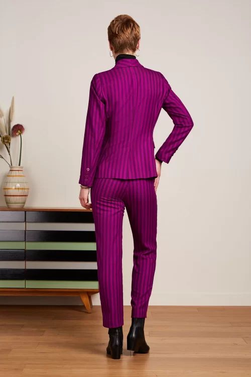 King Louie Ann Metro Stripe pantalon in wild fuchsia