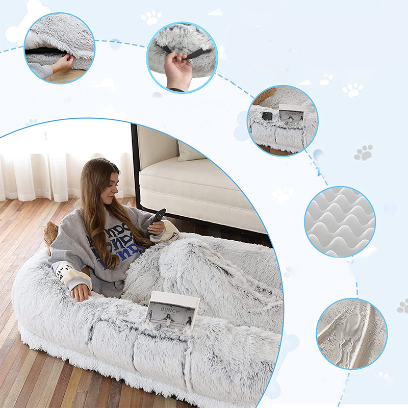 (185x120cm) Flauschiges XXL Kuschel Sofa Ganzkörper TV Lounge Kissen mit Taschen für Smartphone / Magazine - Grau