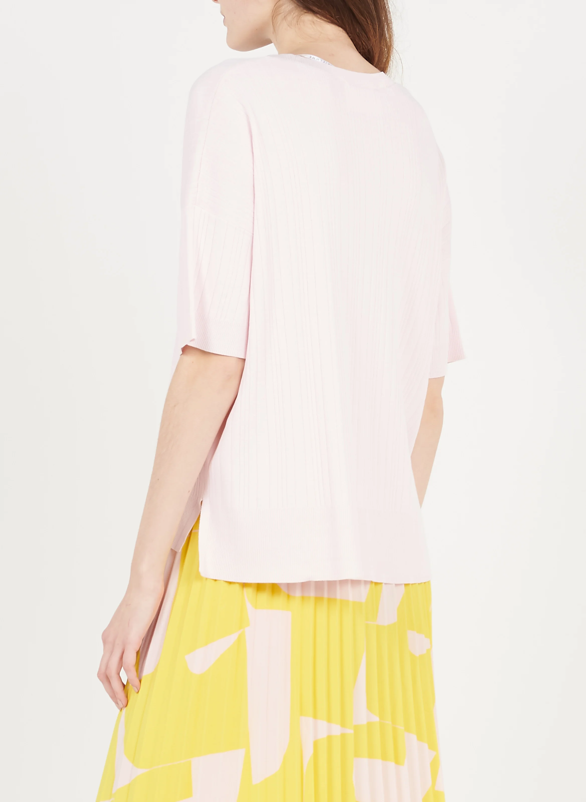 Pull col rond côtelé en maille fine | Rose
