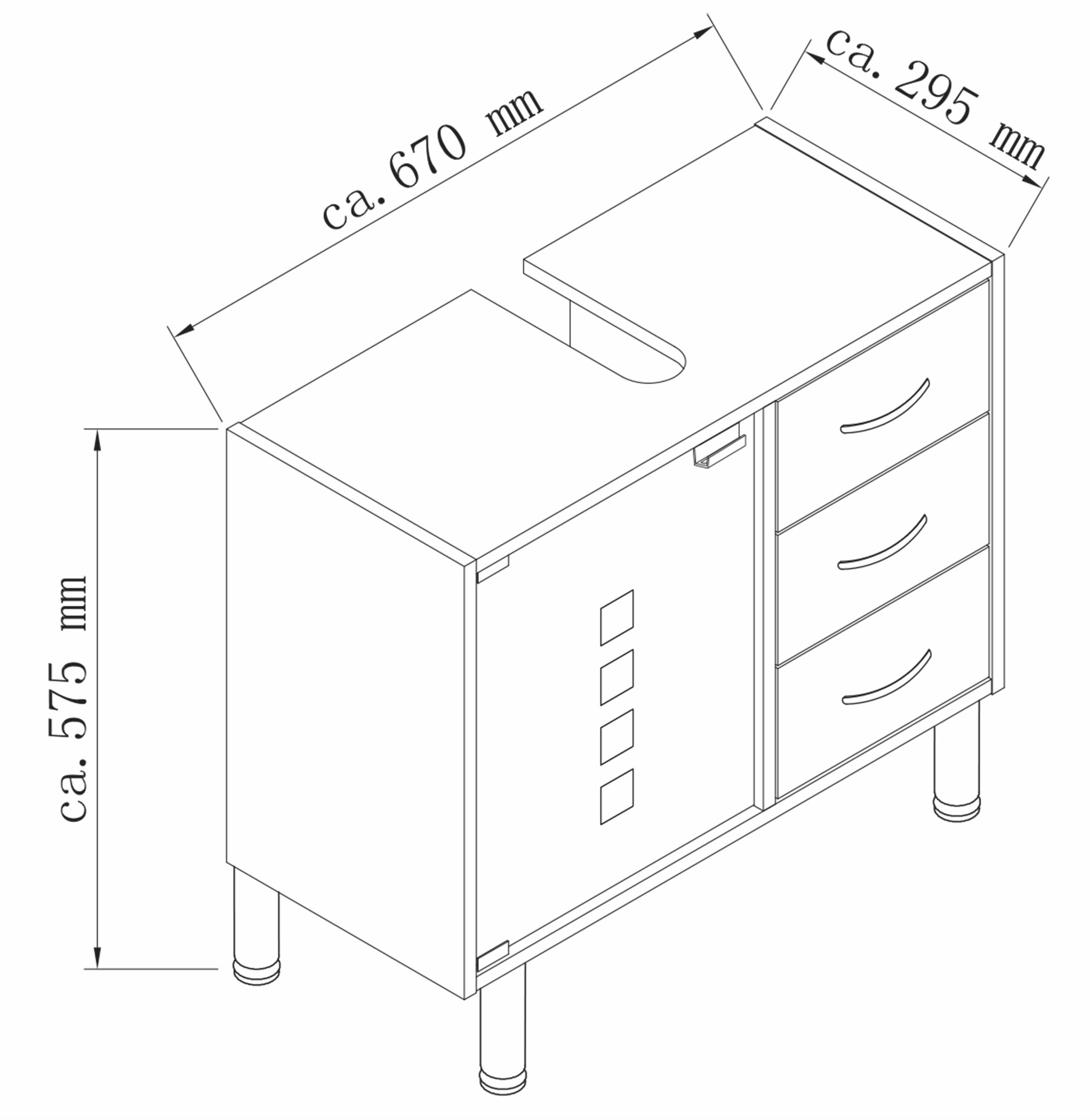 VCM Badmöbel Badunterschrank Darola | schmaler Waschbeckenunterschrank mit Schubladen | modernes Badezimmermöbel |