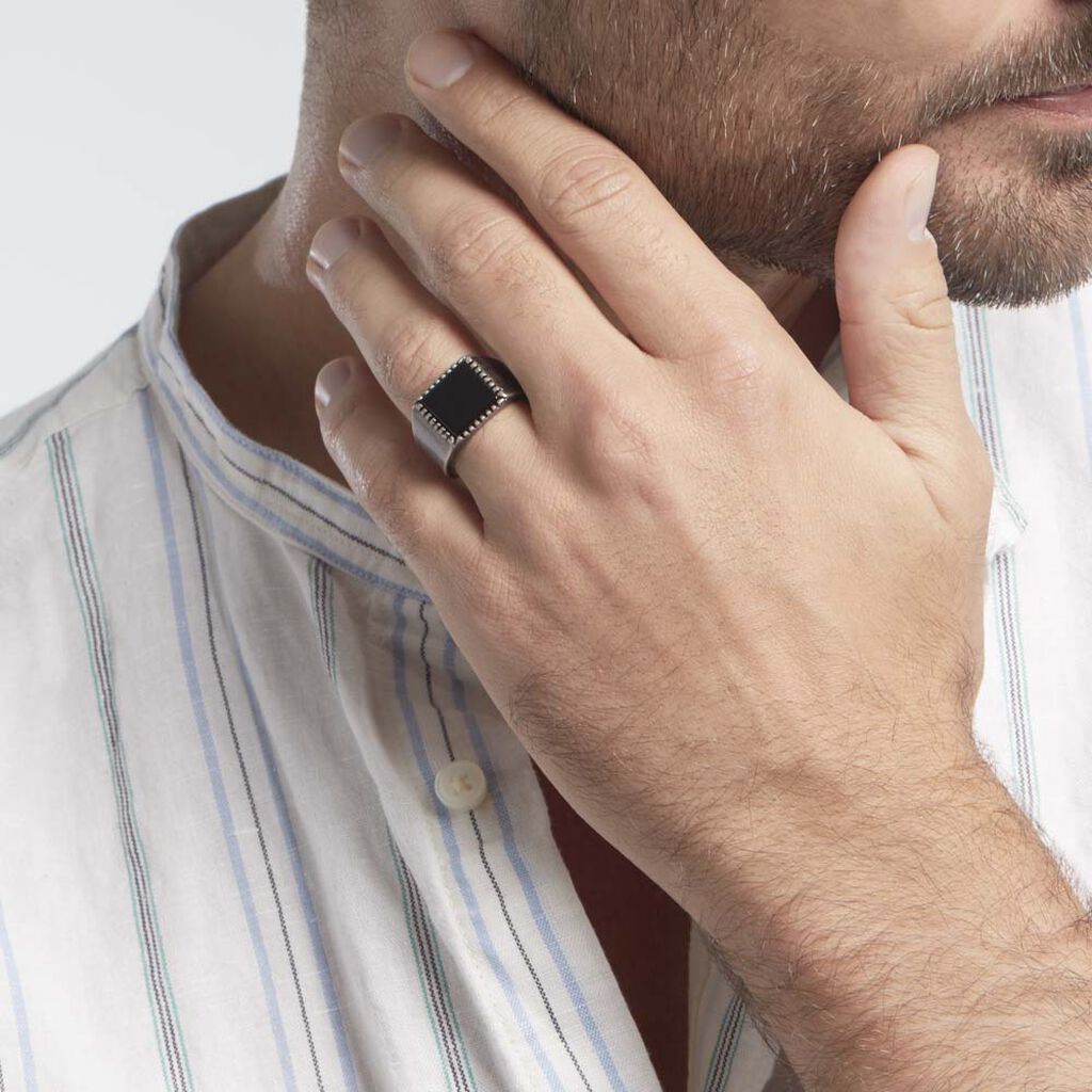 Bague Chevalière Acier Vieillit Haris Agate