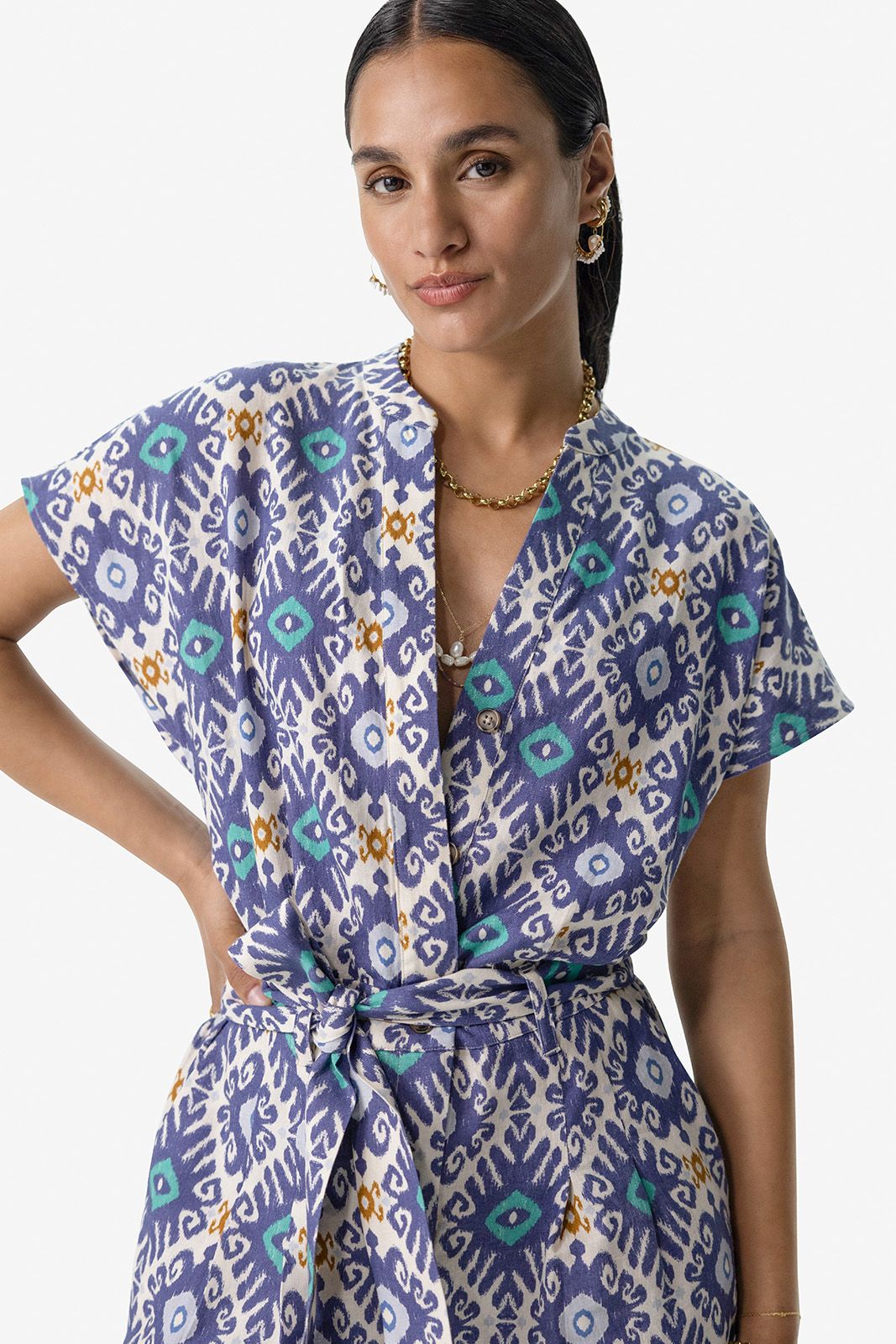 Blauwe playsuit met print