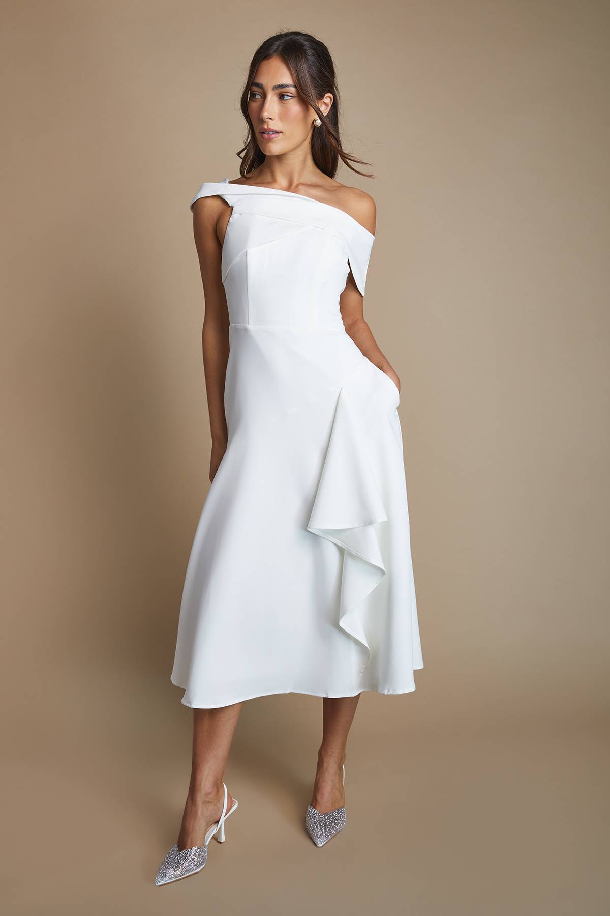 Coast Robe Midi En Crêpe À Volants Bardot