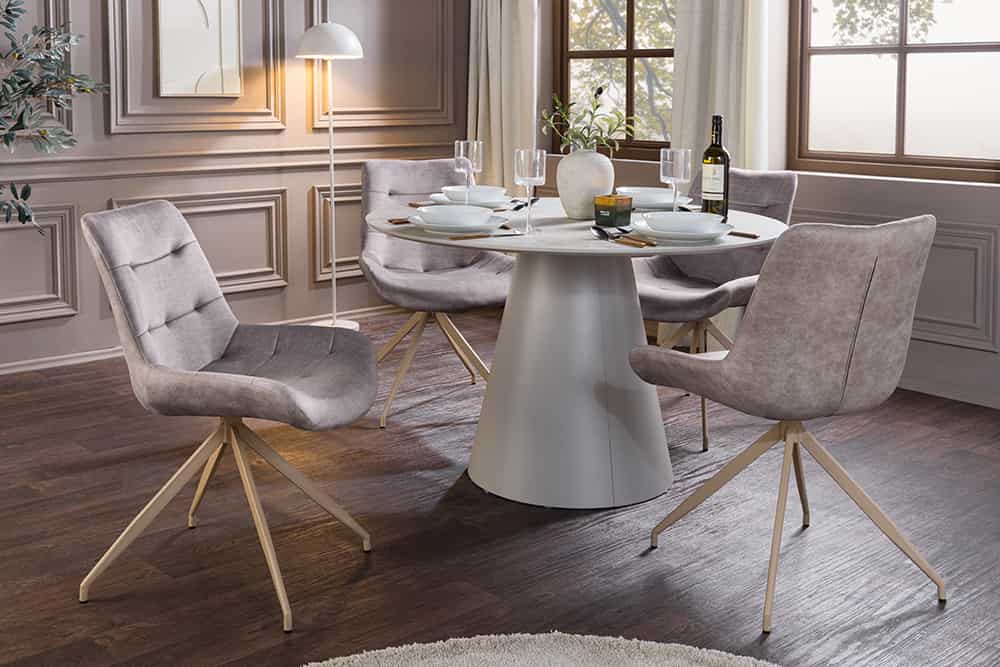 Design Stuhl DIVANI taupe Samt beiges Metallgestell