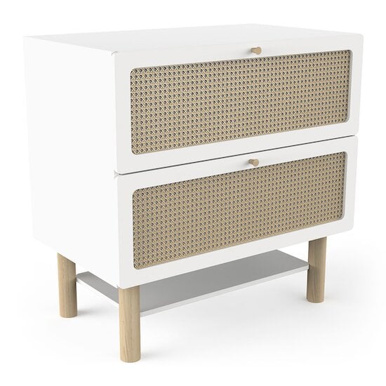 Ochna Commode 2 tiroirs + 1 étagère   Blanc et cannage        de               CBA Meubles