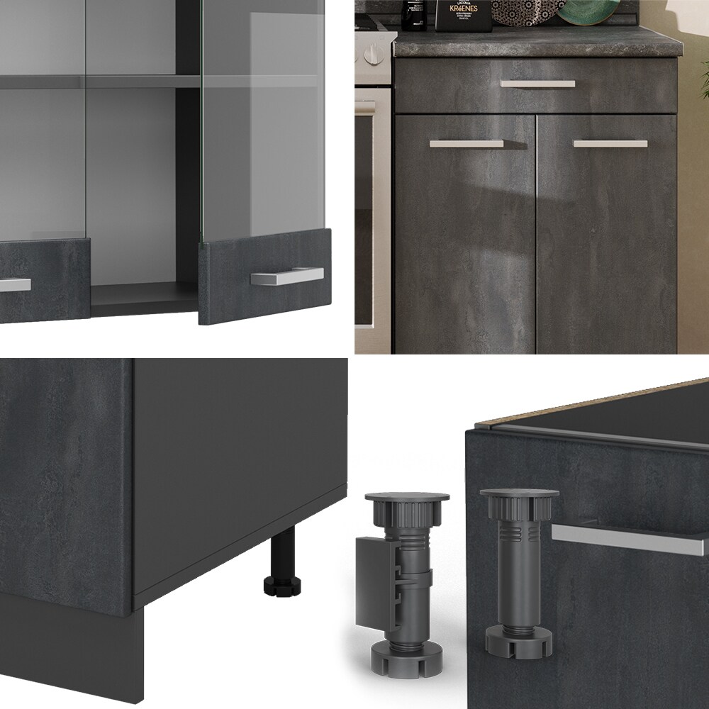 Vicco Küchenzeile R-Line 200 cm Schwarz Beton Anthrazit ohne Arbeitsplatte