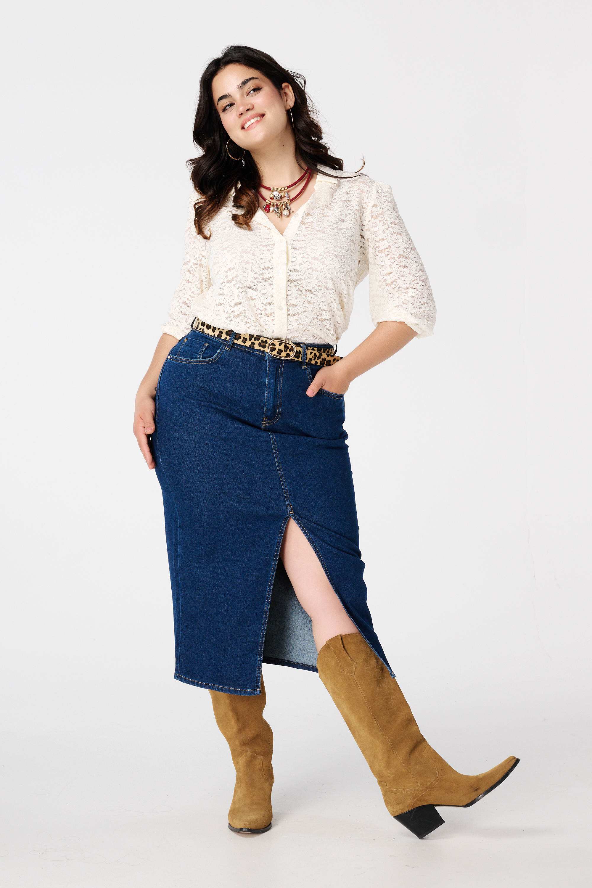 Midi rok denim Rinse Washed Denim
