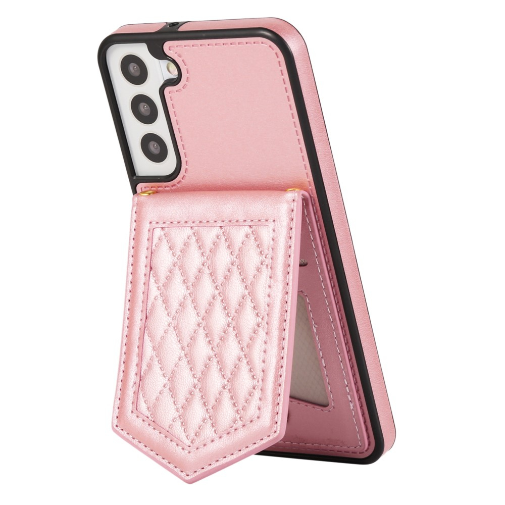Samsung Galaxy S23 5G Necklace Leder Hülle im Litchi Look mit Spiegel (RFID Schutz) - Roségold