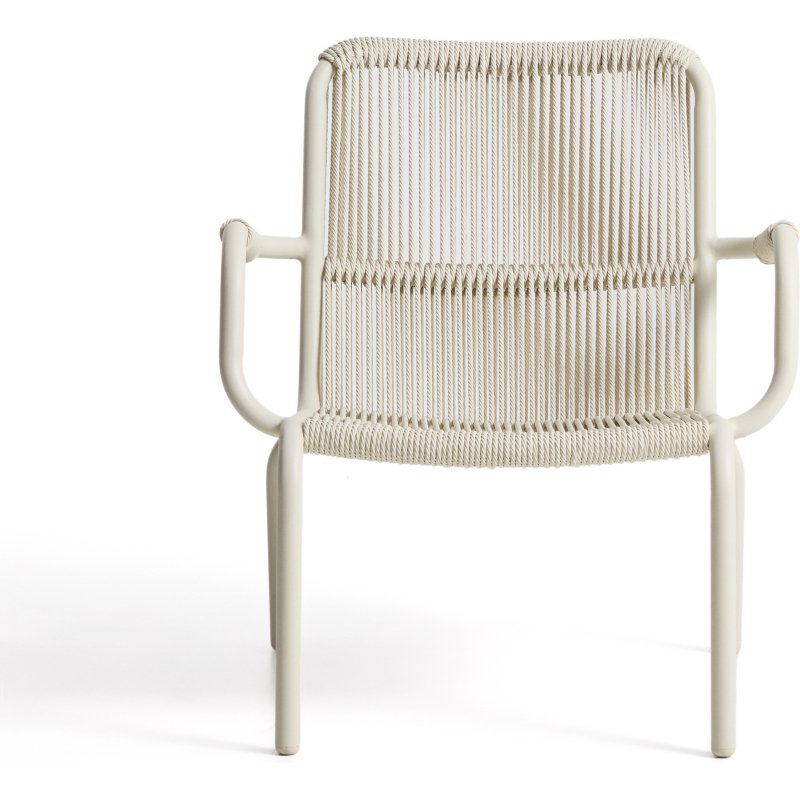 Fauteuil empilable Salis en aluminium écru et corde synthétique écrue
