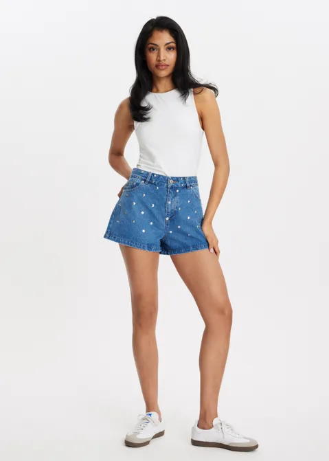 Denim short met studs blauw (BLW.USM)