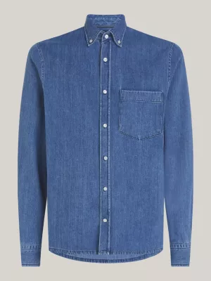 Camisa jeans de corte regular com gola abotoada