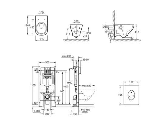 Pack WC suspendu sans bride JACOB DELAFON Struktura + Bati-support GROHE + plaque Start blanc + porte-rouleau carré