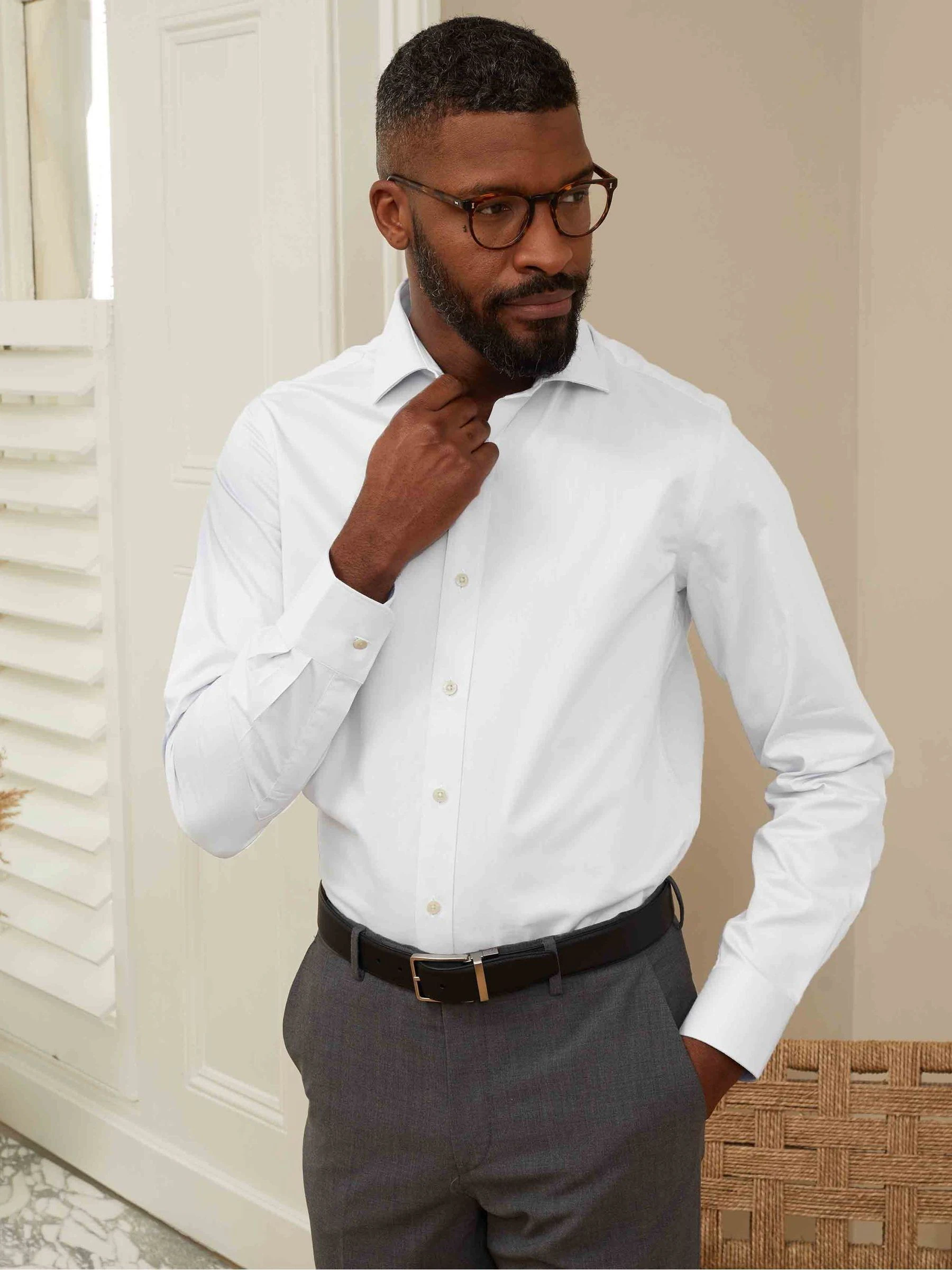 Savile Row Company Classic Fit 100% Cotton Double Cuff Formal Shirt