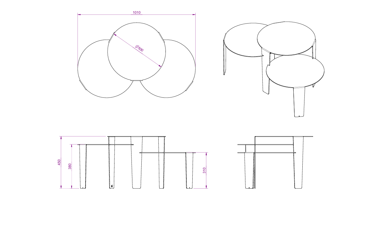 Salontafel Cascado Ø50 grijs - set van 3